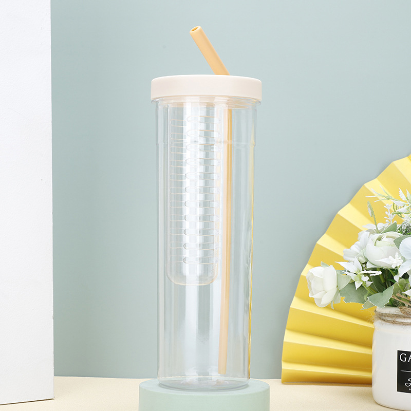 Plastic Drinking Filter Cup With Lid And Straw