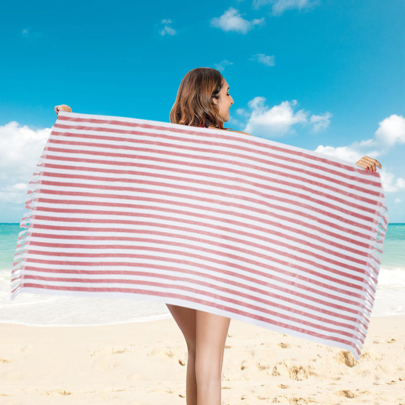 Wholesale Beach Towel Cotton Fringe Striped Bath Towel